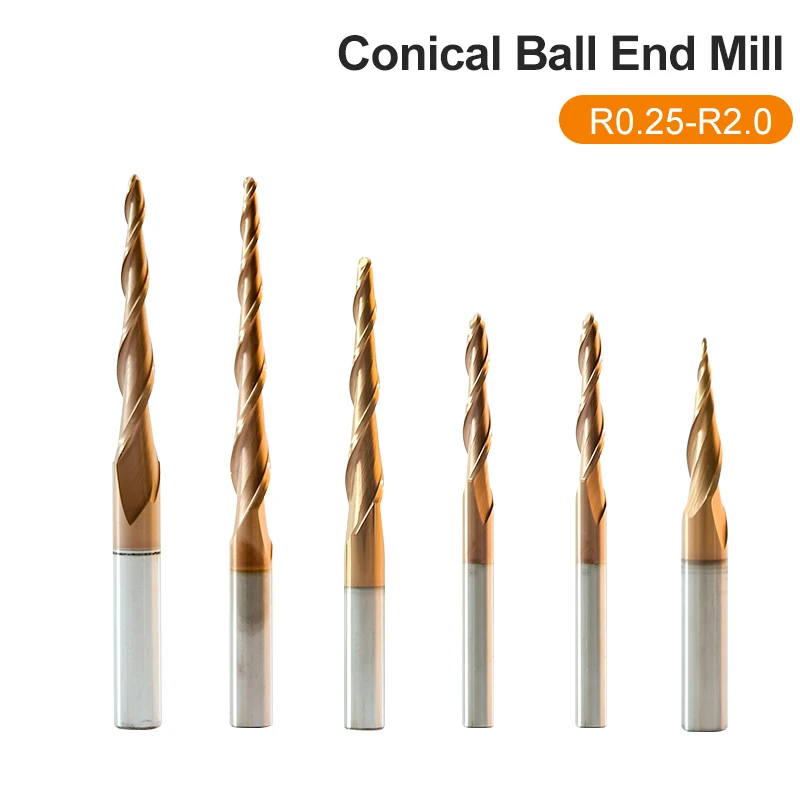 HRC62 Ball Head Taper End Mill Engraving Mill CNC Router Bit R0.25-R2.0 Tungsten Carbide Taper Coated Wood Metal Drill Bit