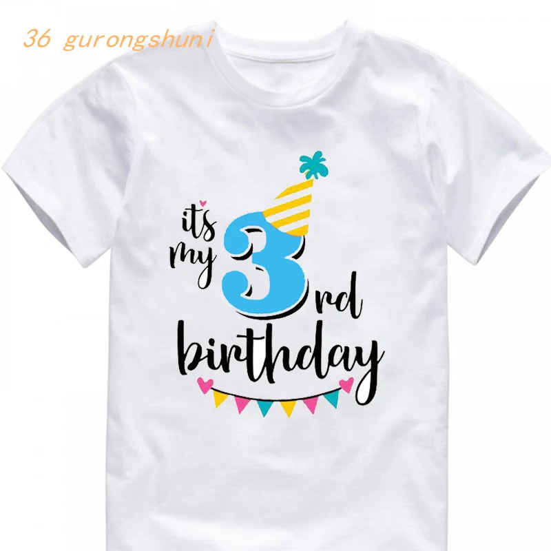 Boy Cartoon T Shirt New Kids Clothes Boys Birthday T Shirts Size Number 2 3 4 5 6 7 Year Children Party Girls Clothing Tees Tops