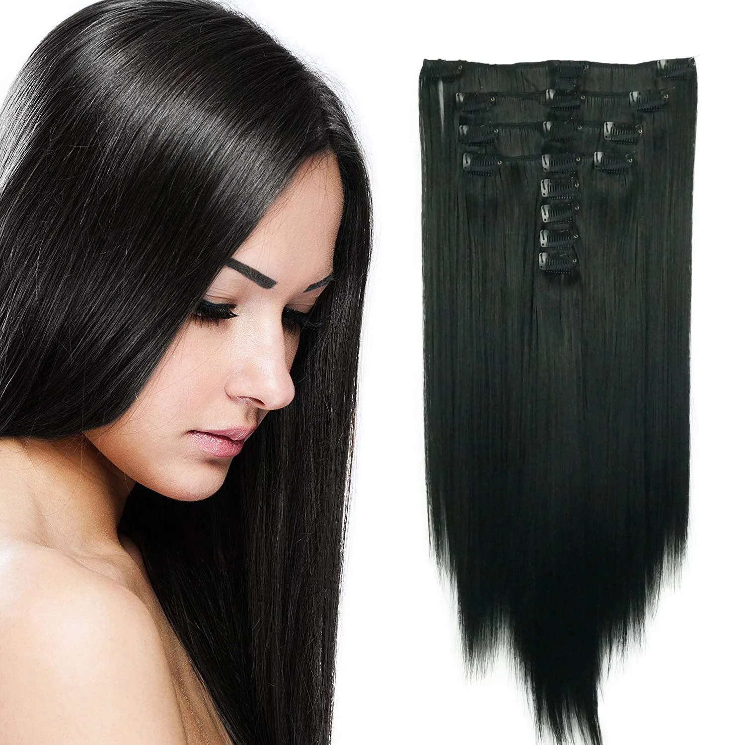 StrongBeauty 20inches Long Straight Full Head Synthetic Hair Clip in Hair Extensions 8pcs 190g COLOUR CHOICES