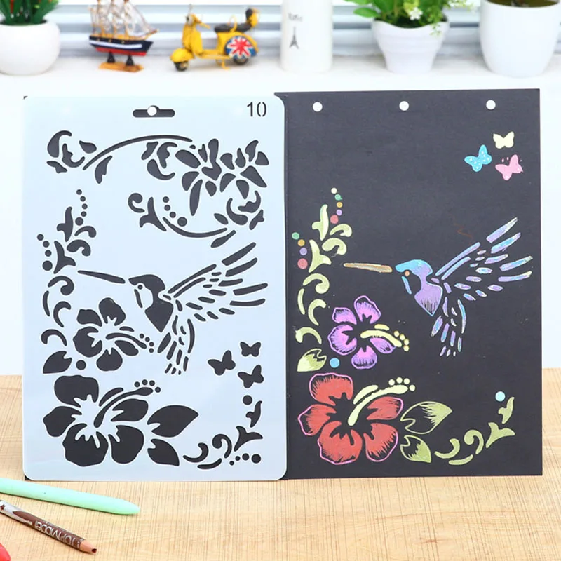 Stencil Flower Hummingbird Layering Plastic Stencils Template Wall Scrapbooking Painting Photo Album Decor Embossing Paper Card