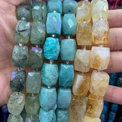 Natural Prehnite Amazonite Citrine Stone Beads 15'' Faceted Cuboid Cube DIY Loose Beads For Jewelry Making Beads Necklace Gift