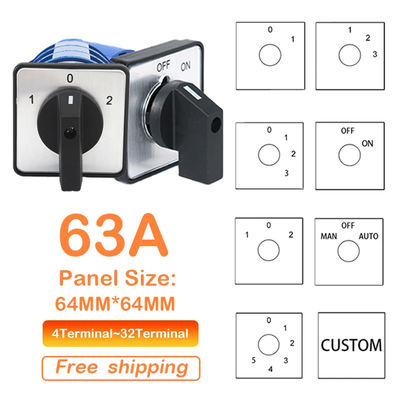 

LW28-63 LW26-63 YMW26 Cam Switch series 63A 1 2 3 4 5 6 7 8 -Position Mounting Rotary Select Changeover Electrician Using Tools