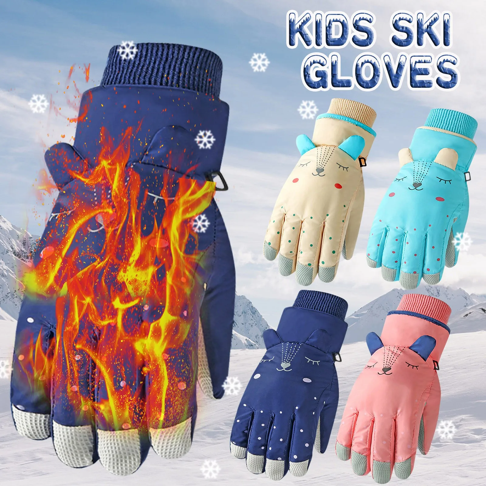 Kids Winter Warm Gloves Windproof For Children Boys Girls Ski Cycling Climbing Outdoor Gloves Waterproof Anti-slip leather #0212