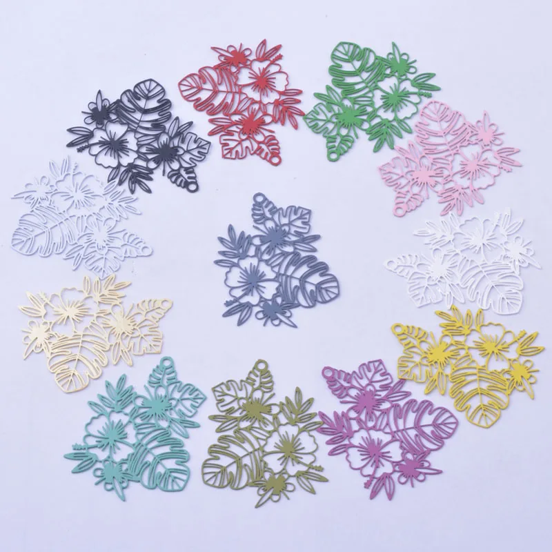 30pcs AB6737 30*25mm Painted Brass Tropical Leaves Charm DIY Jewelry  Earring accessories