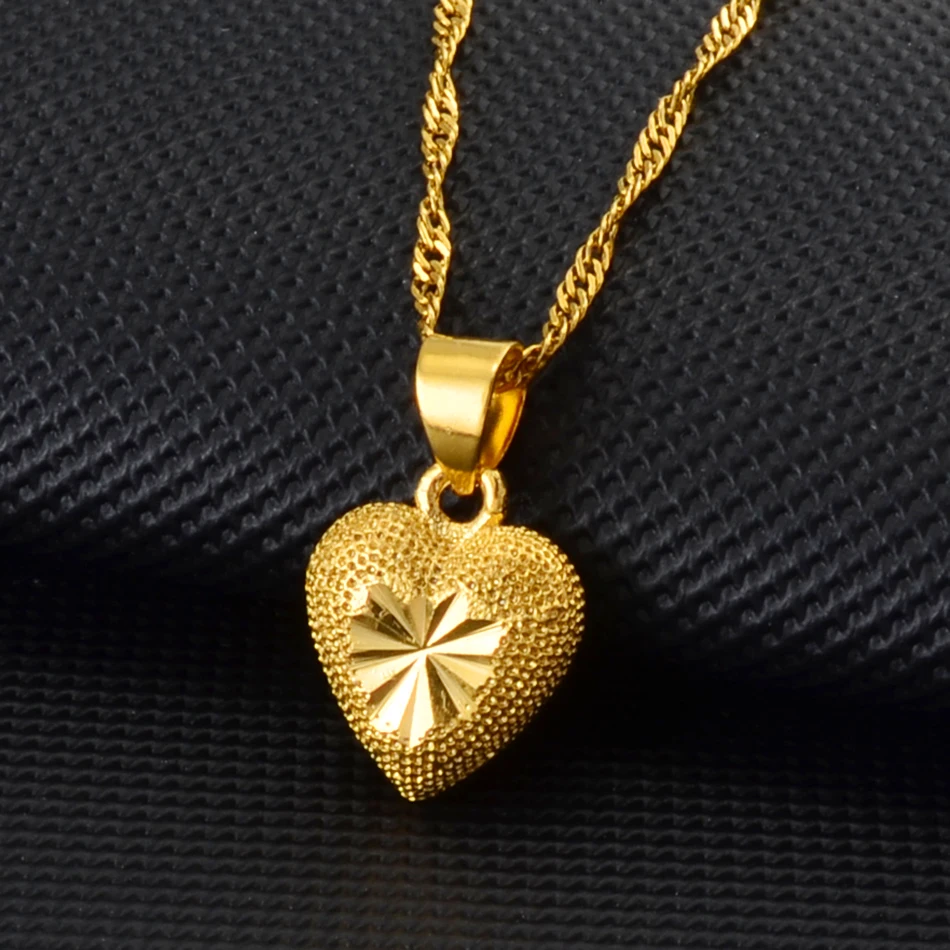 Anniyo Small Size Heart Necklaces for Women Girls Jewellery Love Charm Pendant Chain #002836