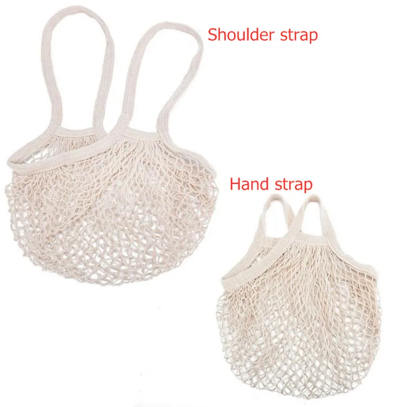 1PC Eco-Friendly Cotton Hollow Woven Mesh Hand Made Reusable Vegetable Fruit Mesh Bag Shopping Net Bags Photography Prop White