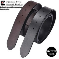 Authentic 3.7cm Width Men Genuine Leather Belts,Second Layer Cowhide PinHole Smooth Buckle Waistband,without Belt Buckle H:125cm