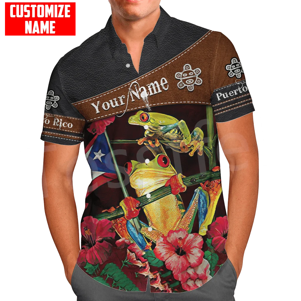 Tessffel Caribbean Sea Flag Puerto Rico Taino Tattoo Hawaiian Beach Shirts NewFashion 3DPrint Summer Funny Collar Short Sleeve 2