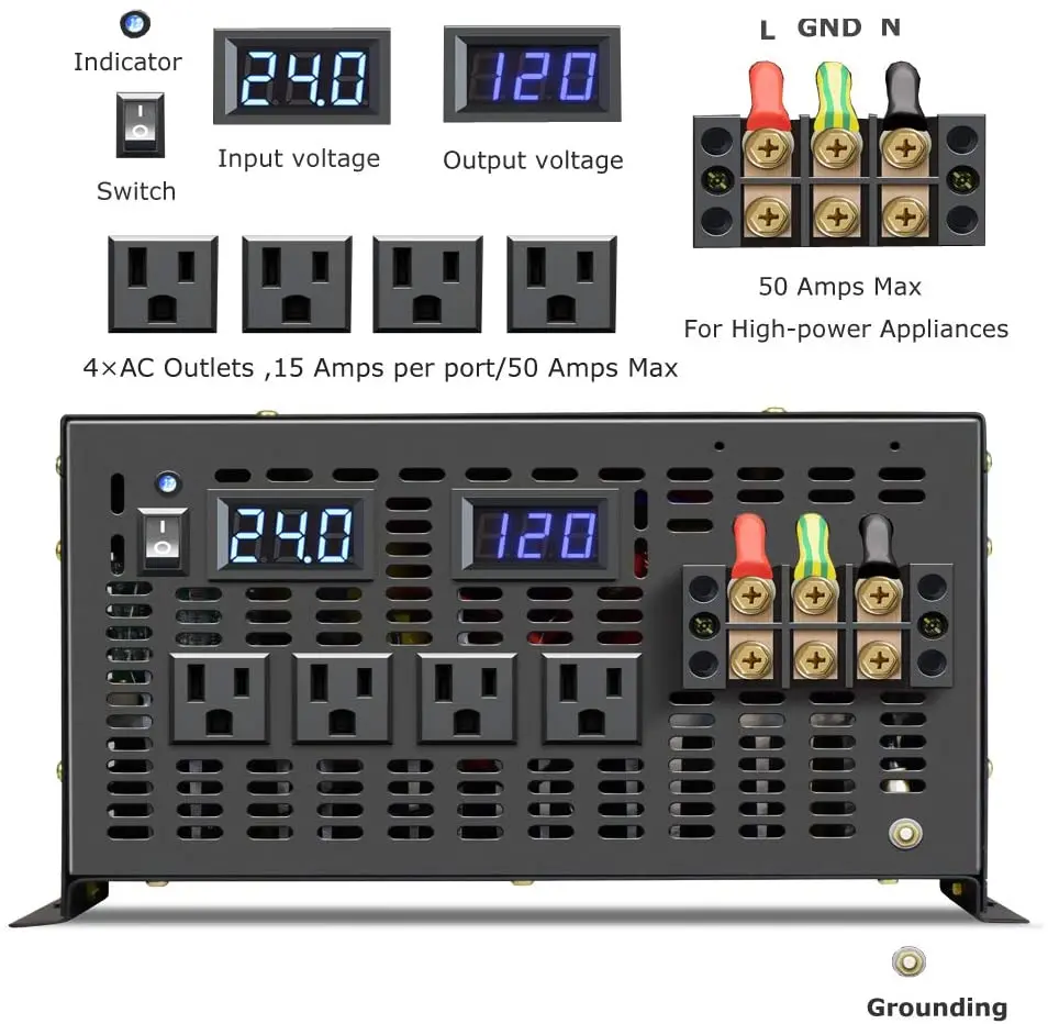 Imagem -05 - Banco de Potência Solar 12v 24v 48v dc a 220v 6000 v 110v ac Inversor Solar 12v 120v 230 w de Energia de Onda Senoidal Pura