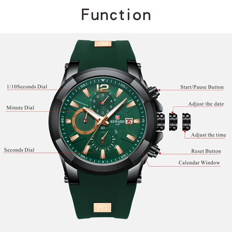 REWARD Fashion Men Watch Waterproof Chronograph Timepiece Male Sport Date Quartz Wristwatches Anti-Scratch Luminous Wrist Watch