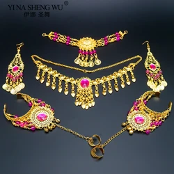 Indian belly dancing accessories set women belly dance Rhinestone necklace earrings jewelry set belly dance accessory wholesale