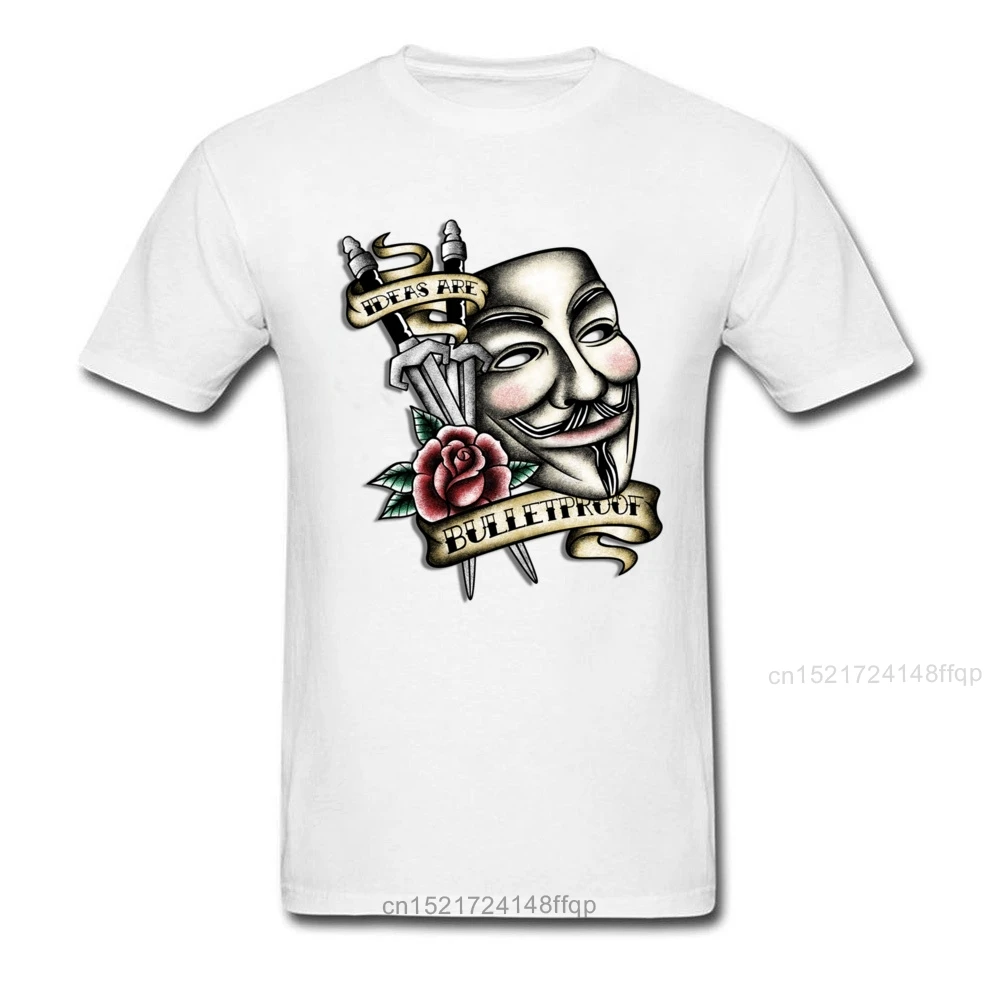 Old School Vendetta T Shirt Mask Rose Men T-shirt V For Vendetta Tshirt Mysterious Designer Tops Vintage Tees Father Day