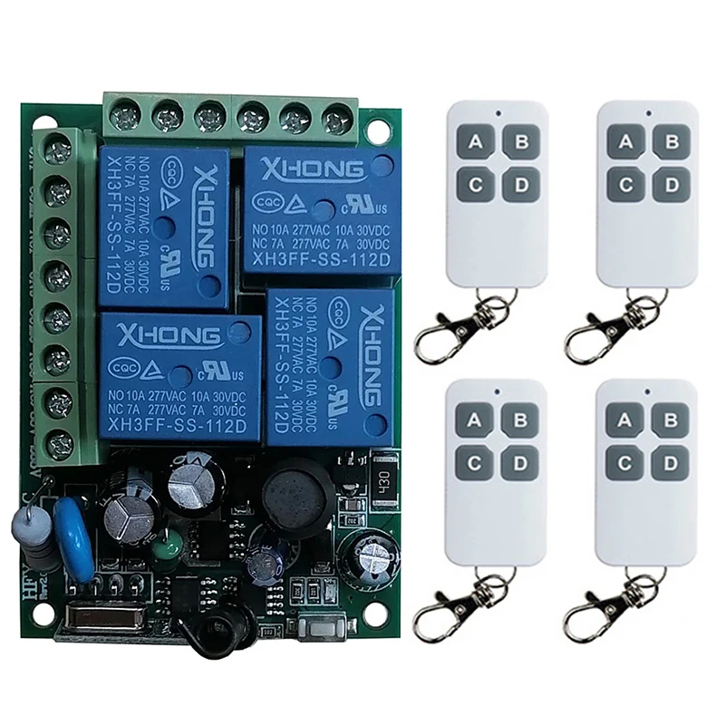 

433MHz Universal Wireless Remote Control AC220V 4CH rf Relay Receiver and Transmitters for Universal Garage and Light Control