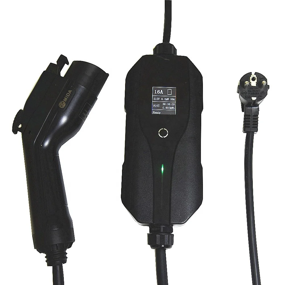 8A to 16A Adjustable J1772 Electric Car Portable EV Charger With 5m Cable