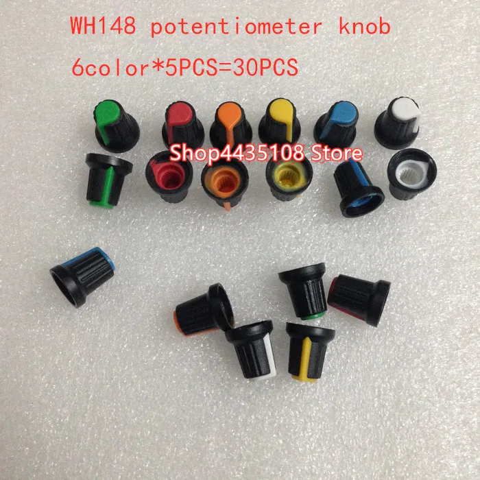 30pcs 6color WH148 potentiometer knob cap(copper core) 15X17mm 6mm Shaft Hole AG2 Red/yellow/blue/orange/green/white