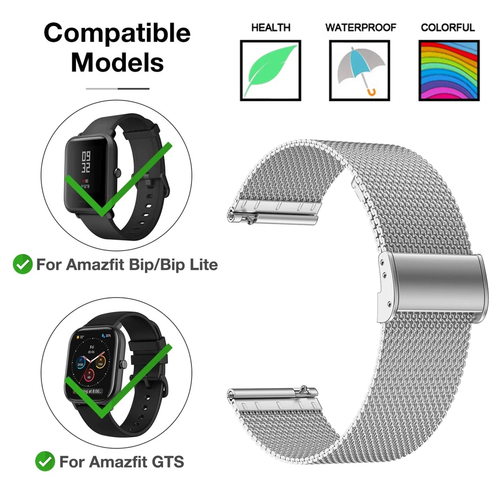 YAYUU Metal Strap For Amazfit GTS 2/GTS 2 Mini/GTS 2e, 20mm Mesh Woven Stainless Steel Band For Amazfit GTR 42mm/GTS 4/GTS 3