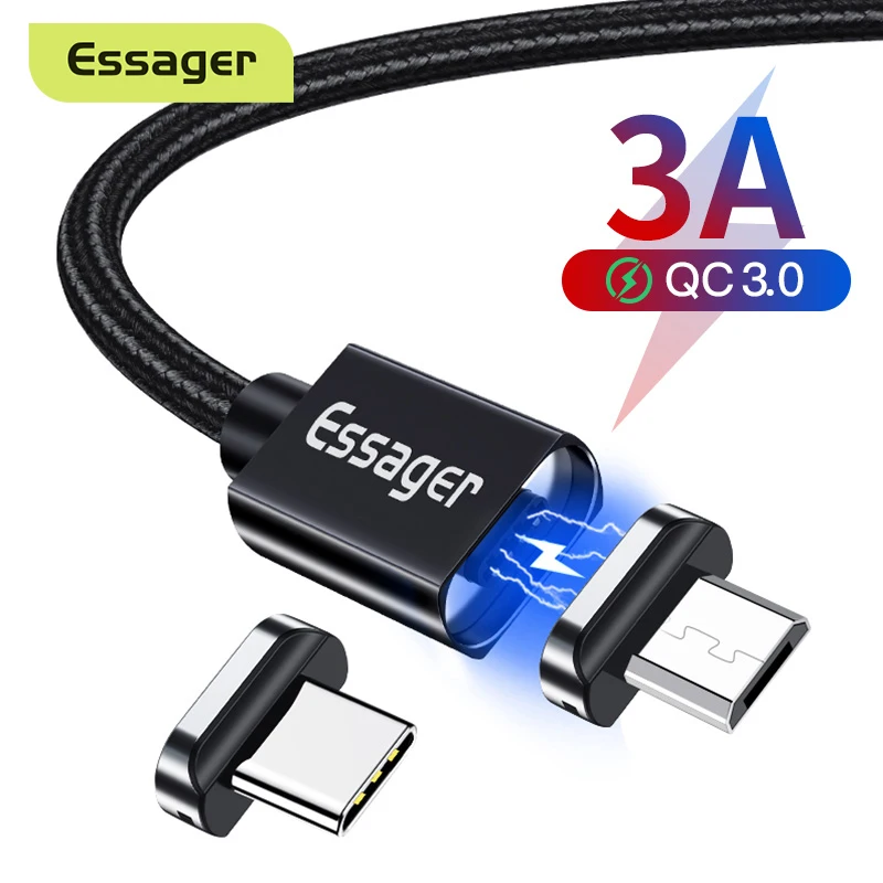 Cavo Essager 3A magnetico USB tipo C per Samsung S20 Xiaomi mi magnete caricabatterie a ricarica rapida cavo Micro USB per telefono cellulare