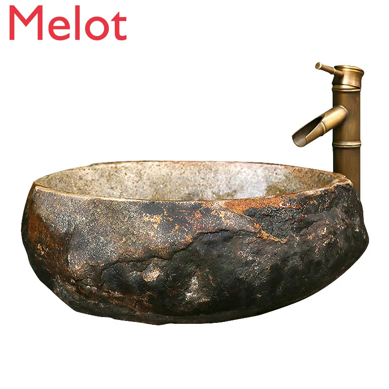 NatuBathroom accessories ral Stone Basin Stone Wash Basin Retro Cobblestone Upper Basin Natural Stone Wash Basin Art