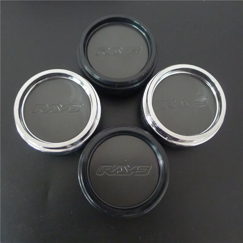 4pcs for Rays CE28 TE37 66mm Wheel Center Caps Hub Cover Black Chrome Emblem Badge Car Styling Accessories Gray Logo