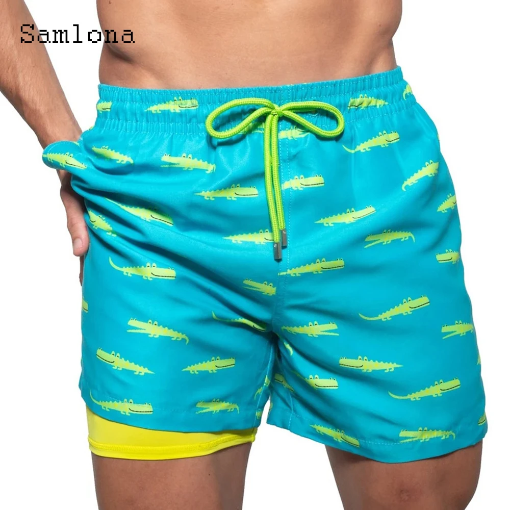 Samlona Men Casual Shorts Summer Model Flower Print Beach Shorts Plus SIze Male Drawstring Short Pants Sexy Mens Clothing 2022