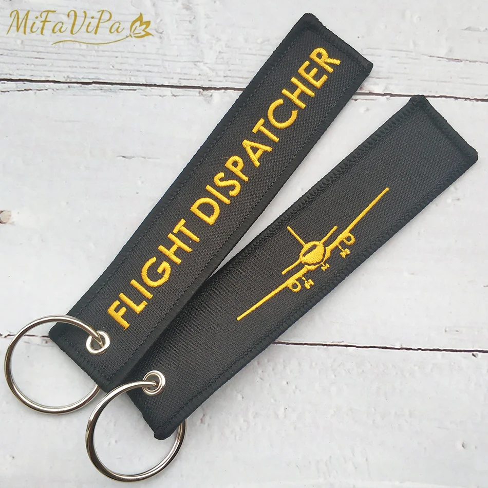 2 PCS MiFaViPa Flight Dispatcher Keychains Fashion Trinkets Aviation Gift Llavero Gold Plane Embroidery Key Rings Porte Clef