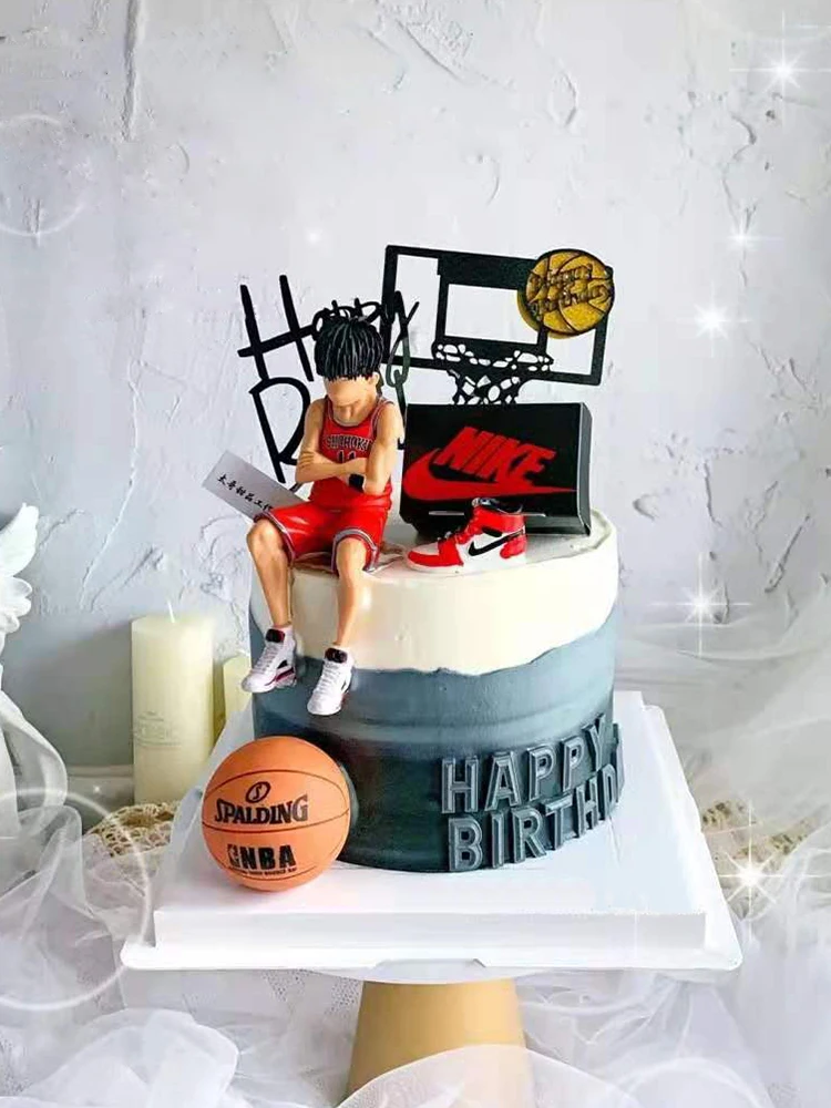 Tema Basket Selamat Ulang Tahun Cupcake Puncak Lucu Olahraga Penggemar Kue Puncak untuk Pesta Ulang Tahun Anak Laki-laki Kue Dekorasi Hadiah