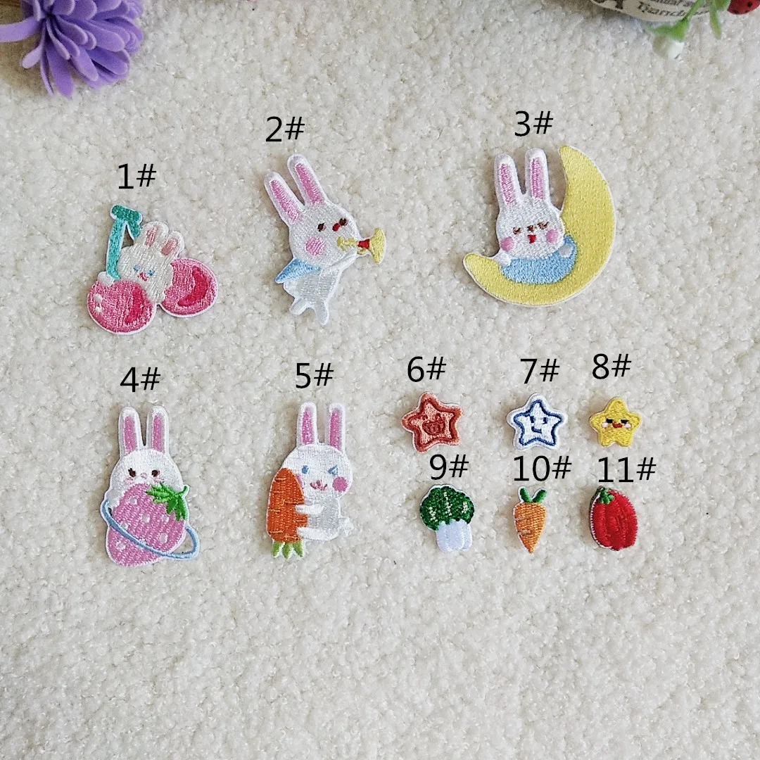 Self-adhesive mini Cartoon Rabbit Vegetables Embroidery Patches for Clothing Iron on Cute Kids Clothes Sticker Appliques Stripes