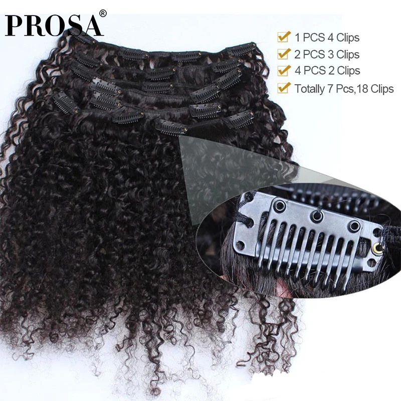 3B 3C Kinky Curly Clip Ins Brazilian Human Hair Extensions Full Head 120G Remy Hair Natural Color Raw Hair Afro Kinky Curly