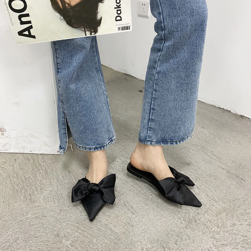 Women Casual Flats Heeled Slippers Shoes Woman Outdoor Slides Summer Women Bow Slippers Shoes Mules Single Shoes Dropshipping