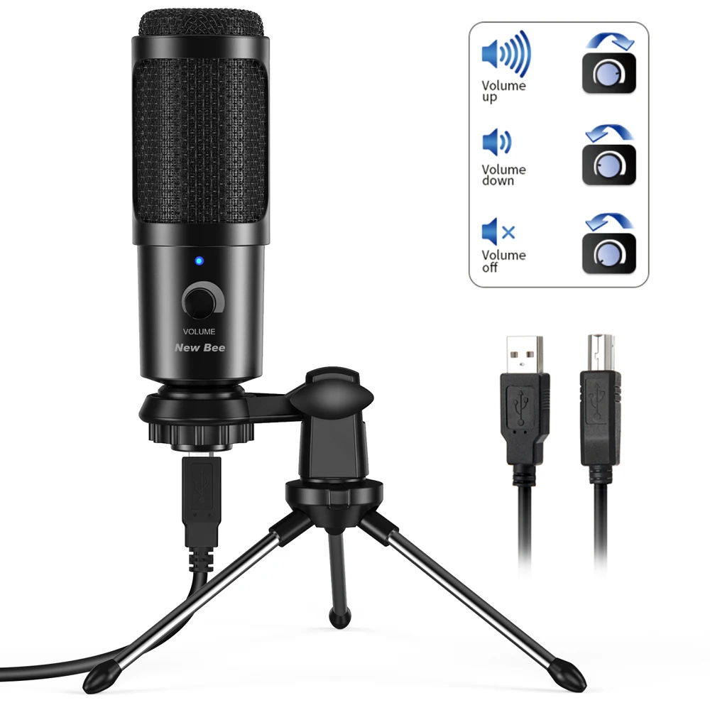 Nuevo micrófono condensador USB Bee, micrófono profesional con soporte antigolpes para ordenador, portátil, juegos, transmisión, estudio de grabación