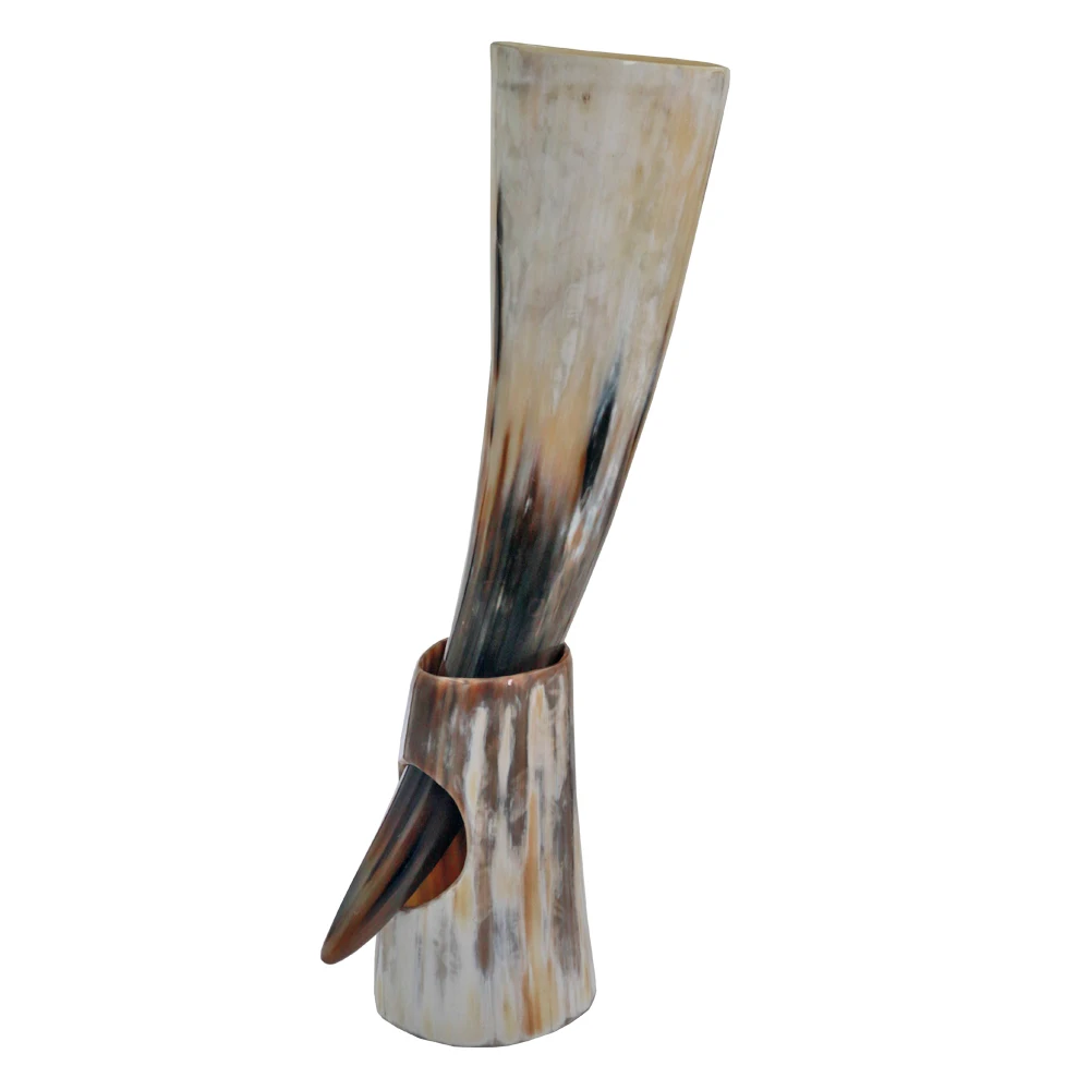 Natural Viking Drinking Horn with Stand or Leather Case- Horn Mug with Polished Finish