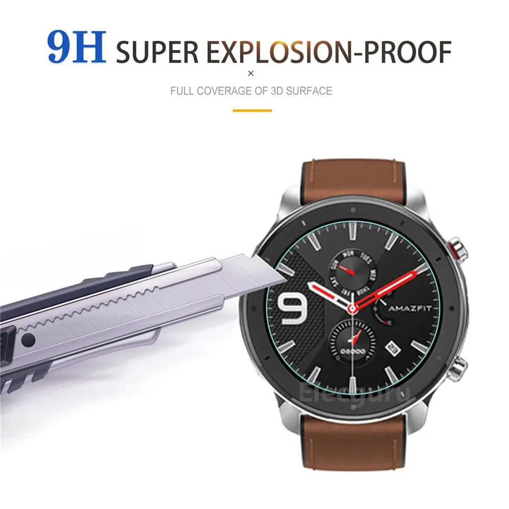 Película de vidro temperado para xiaomi, 3 peças huami amazfit verge 3 gtr 47 42mm, acessórios de proteção para relógio inteligente