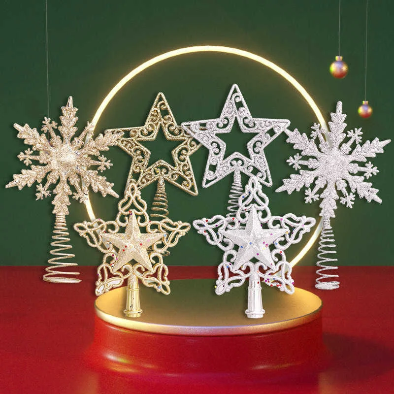 Christmas Tree Top Star Snowflake Pendant Gifts Home Decorations News Year Xmas Trees Ornaments Treetop Topper