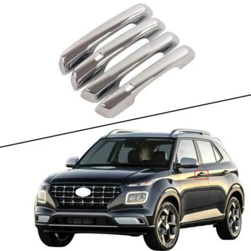 4PCS Car Outside Door Handle Frame Cover Kit For Hyundai Venue 2020 2021 ABS Chrome Trim Protective Handle Cover