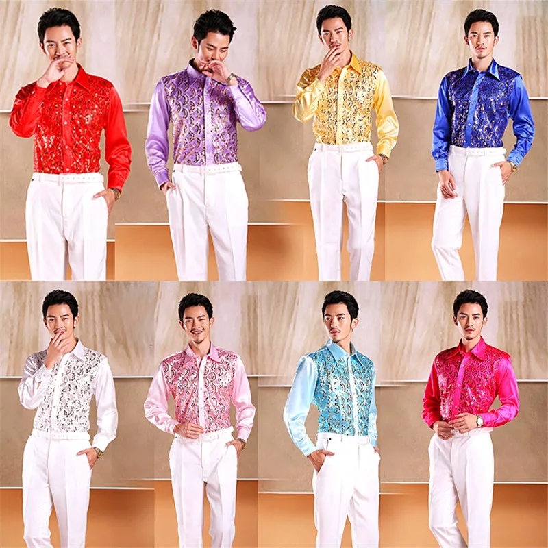 ใหม่มาถึง Latin Dance Tops สำหรับชายหลายสีเสื้อผู้ชาย Ballroom การแข่งขันงานแต่งงานยินดีเสื้อสวมใส่