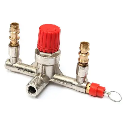 Double Outlet Tube Air Pressure Regulator Valve Adapter Support 155 x 88 x 85mm For Air Compressor