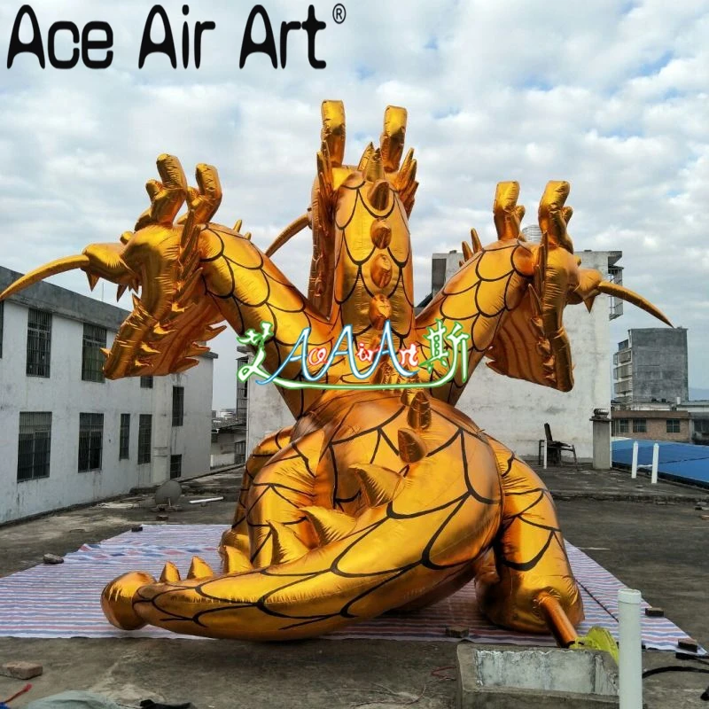 Beautiful and Vivid Inflatable Golden Three-headed Dragon for Exhibition or Decoration in Party and Giant Event