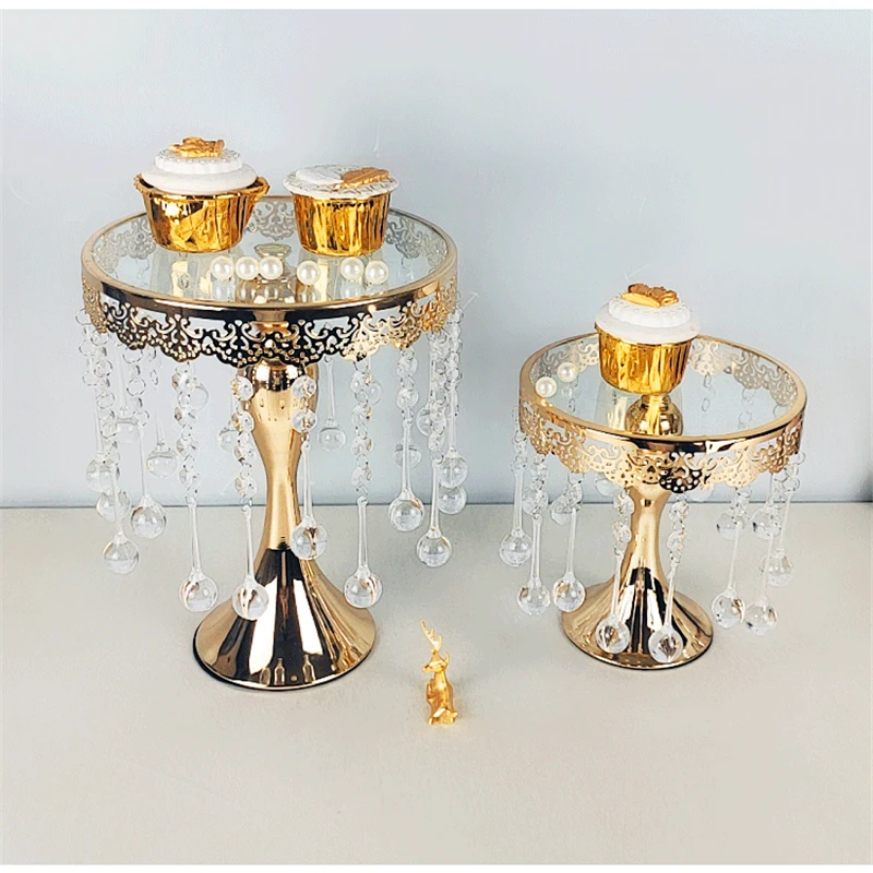 Golden\\Sliver Crystal Cake Holder Electroplated Mirror   Wedding Party Decoration Cake Holder Tray Home Decor