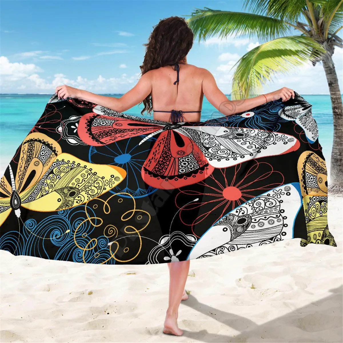 

Colorful Butterfly Decor Sarong 3D printed Towel Summer Seaside resort Casual Bohemian style Beach Towel