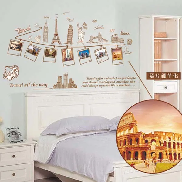 Creative Large Size Wall Decal Creative Combination World Travel Wall Stickers for Home Decoration Art Mural Wallpaper