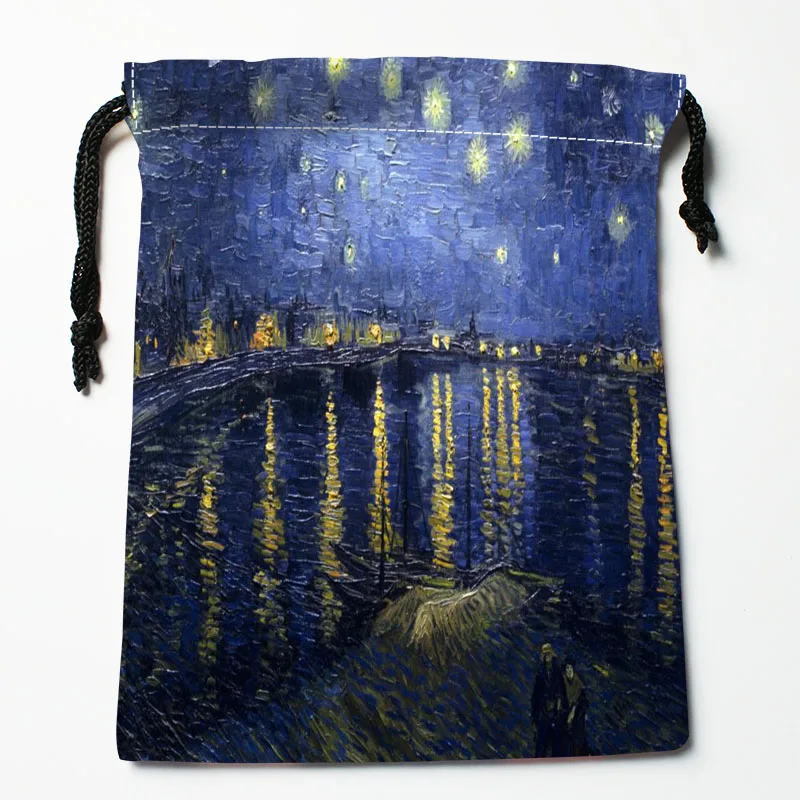 Personalizza la notte stellata Vincent van Gogh borsa con coulisse piccola borsa da viaggio piccola da donna borsa regalo di natale 18*22cm W-0616