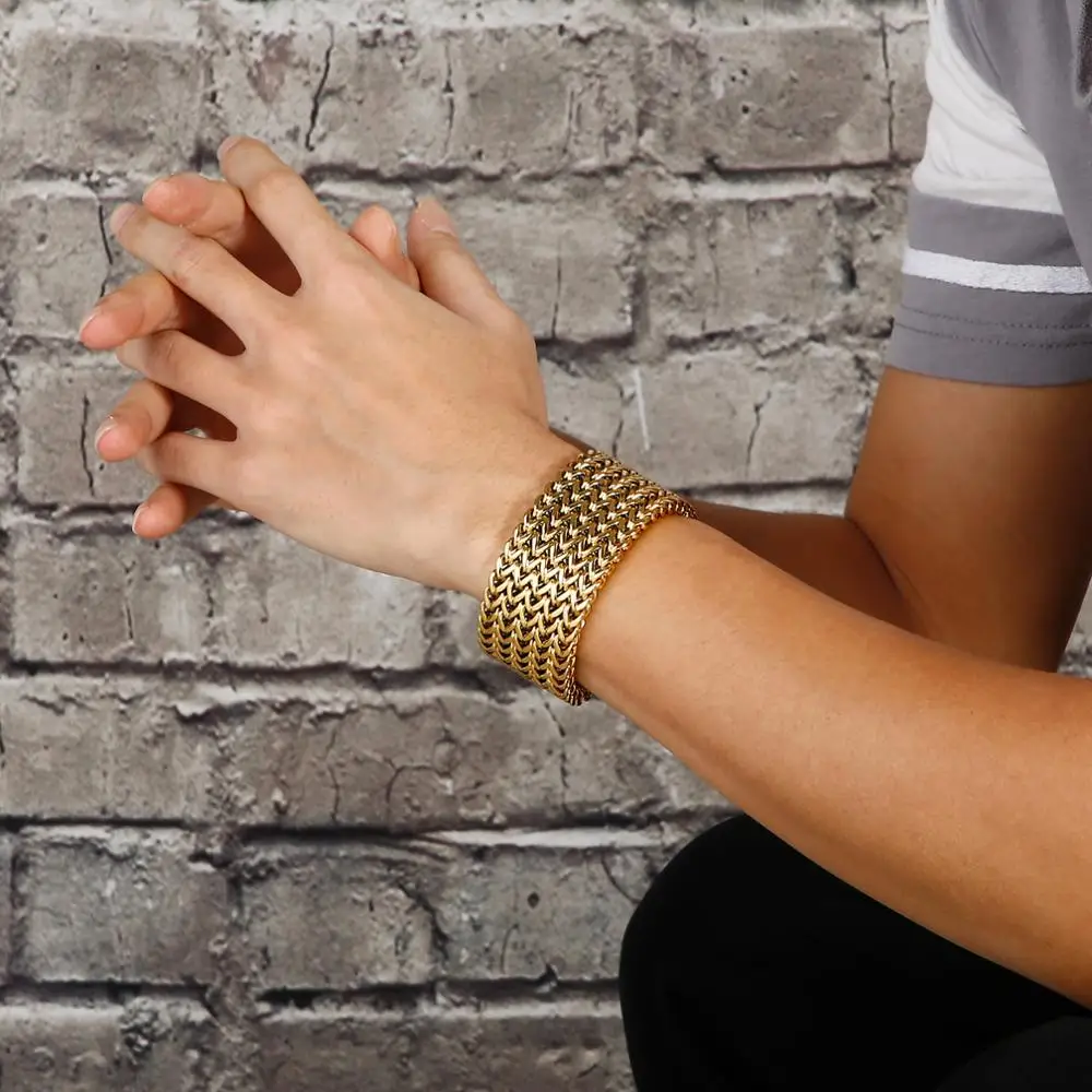 30mm Chunky Mesh Chains Bracelet Men 316 Stainless Steel Gold/Silver Color Big Male Bracelets