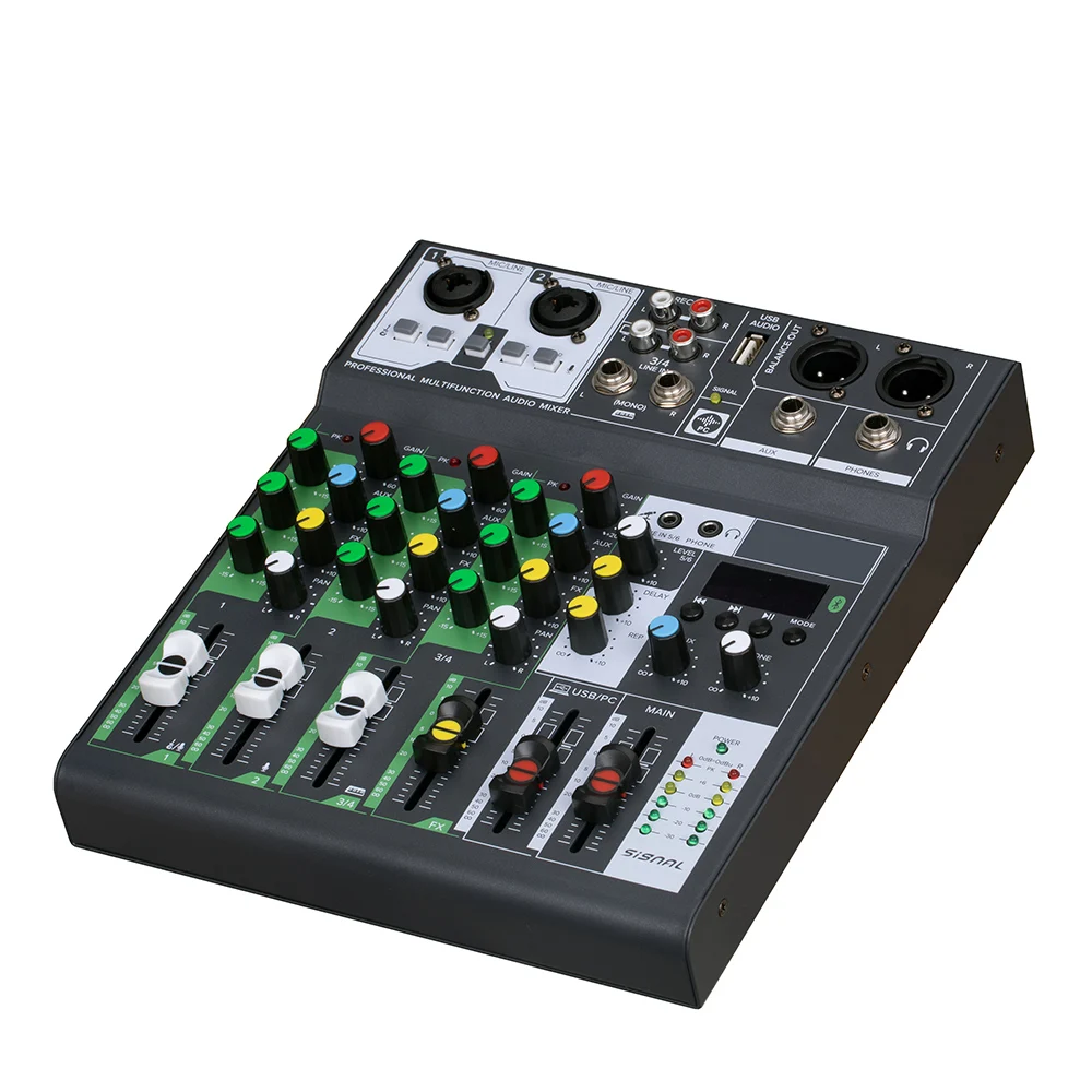 Mezclador de Audio NS-6BT, consola de interfaz de tarjeta de sonido USB de 4 canales, 48V para alimentación fantasma de estudio en casa, mezclador de grabación humeante en vivo