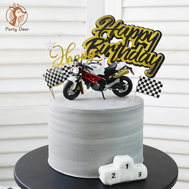 Multicolor-mixed Mini Alloy motorcycle toy birthday cake decoration for boy man children birthday party Cake topper Love Gitfs