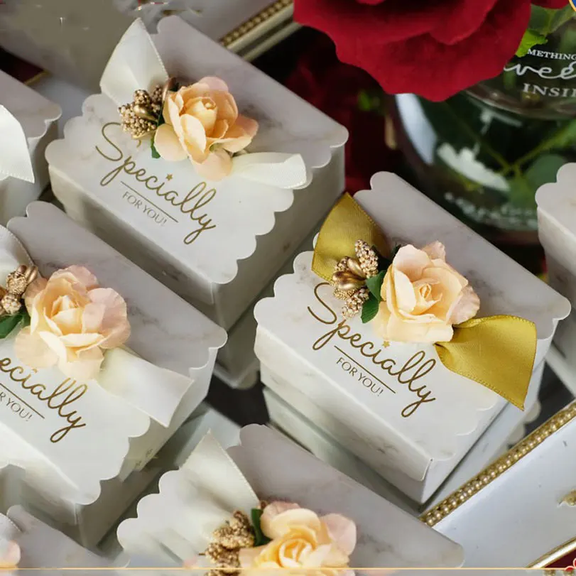 Marble Bronzing Flower Chocolate Box, Dream Candy Box, Wedding Party Decoration, Baby Shower, Boy\'s Birthday Gift Box for Guest