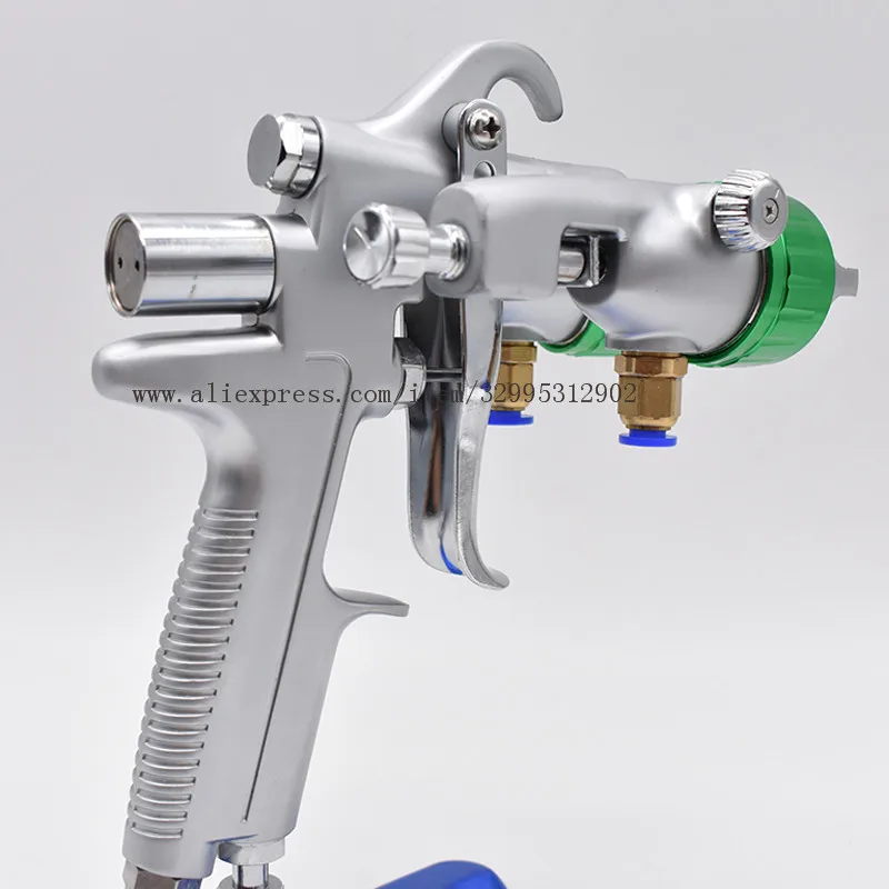 Nano Chrome Spray Gun Double Nozzle Paint Sprayer with 2pcs Tank 1.3mm Dual Head Pressure Feed Paint Spray Gun