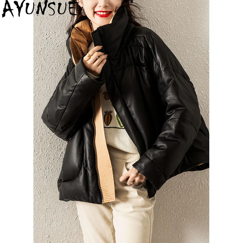 AYUNSUE Genuine Leather Jacket Women Sheepskin Coat Female 90% White Duck Down Jackets Hooded Parkas Woman 2020 Abrigo Mujer 92