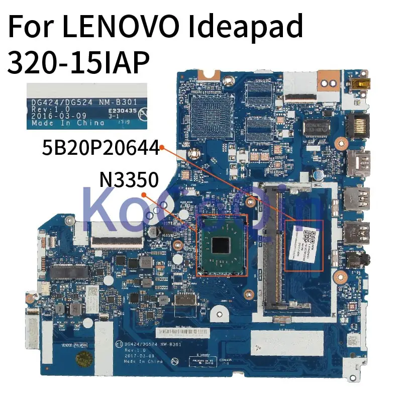 For LENOVO Ideapad 320-15IAP N3350 Notebook Mainboard DG424/DG524 NM-B301 5B20P20644 Laptop Motherboard DDR3