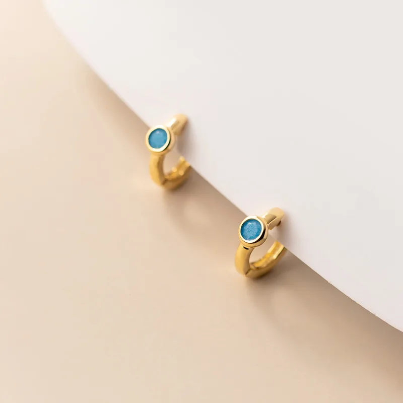 MloveAcc 925 Sterling Silver Blue Stone Cute Hoop Earrings for Child Girls Women Beautiful Loop Huggies Earring Korea Jewelry