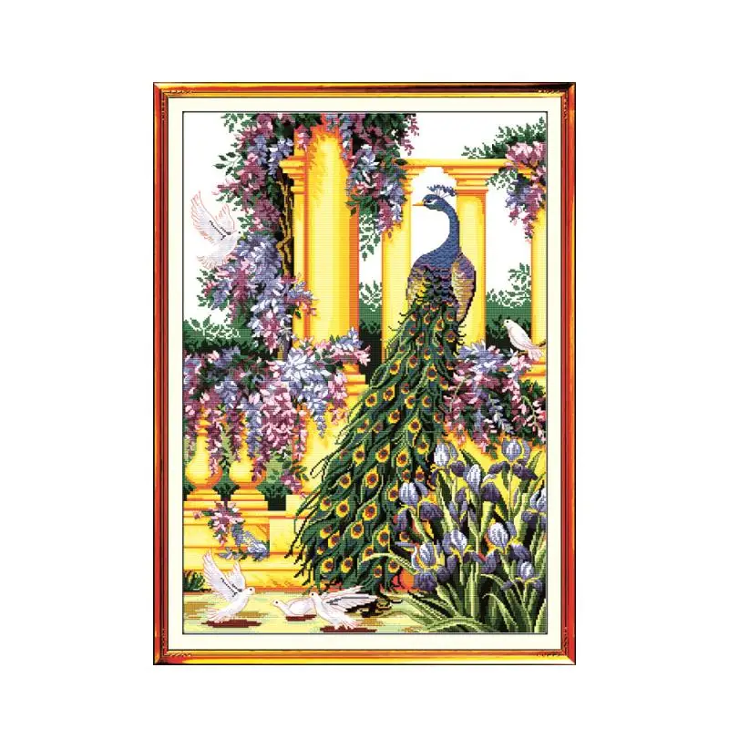 Wealth Peacocks Printed Cross Stitch Kits Counted Canvas Embroidery Sets 11CT 14CT DIY Handmade Needlework Home Decoration Gift